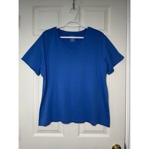 LL Bean Shirt Womens Plus 2X Blue Supima Cotton Split Neck Short Sleeve Top